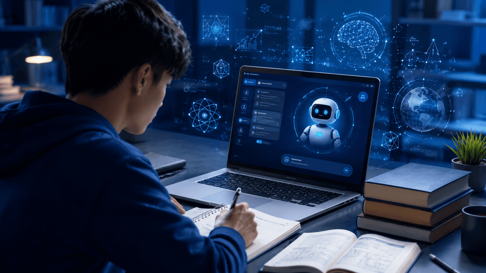 Ilustrasi GPT-5 sebagai asisten AI multifungsi untuk belajar, kerja, coding, riset, dan pembuatan konten.